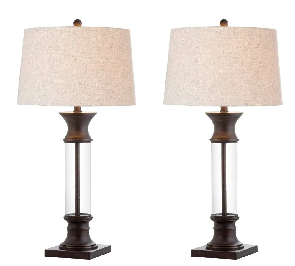 Set of Two 32" Bronze Novelty Table Lamps LED With Drum Shades HomeRoots