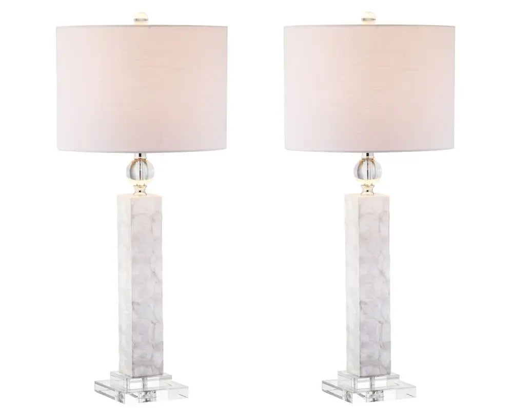 Set of Two 32" Clear Novelty Table Lamps LED With Drum Shades HomeRoots