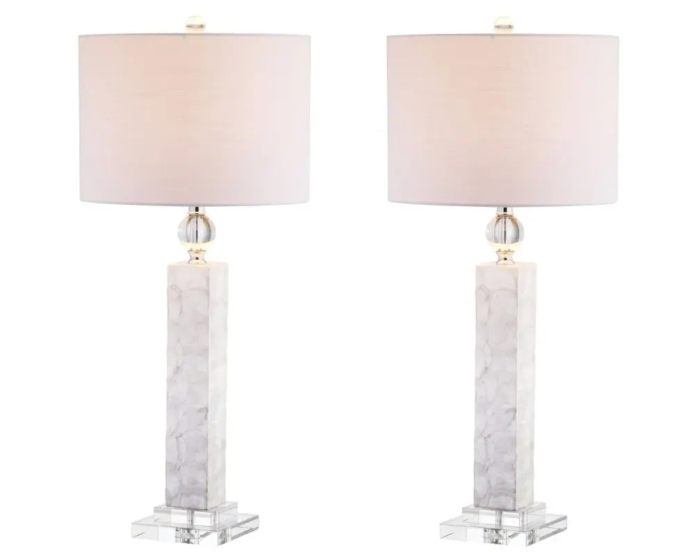 Set of Two 32" Clear Novelty Table Lamps LED With Drum Shades HomeRoots