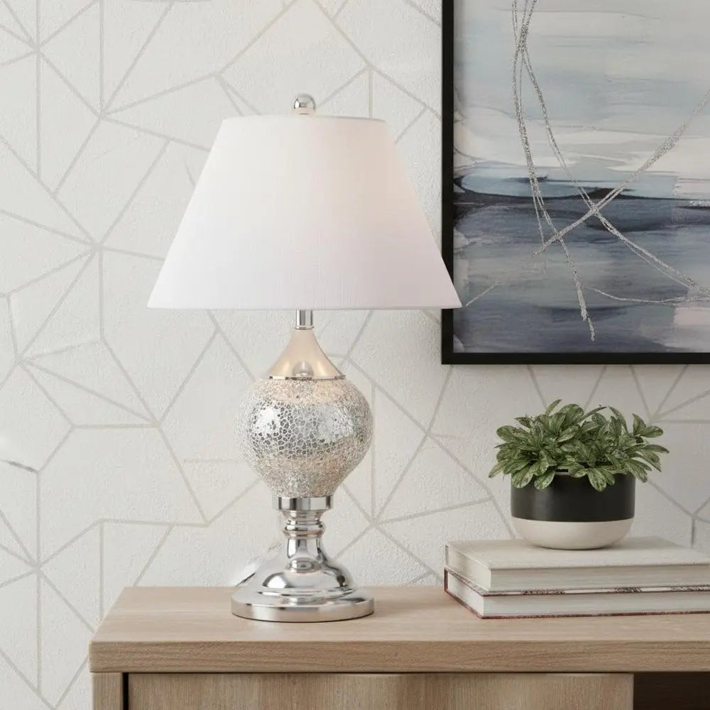 27" Silver Novelty Table Lamp LED With Empire Shade HomeRoots