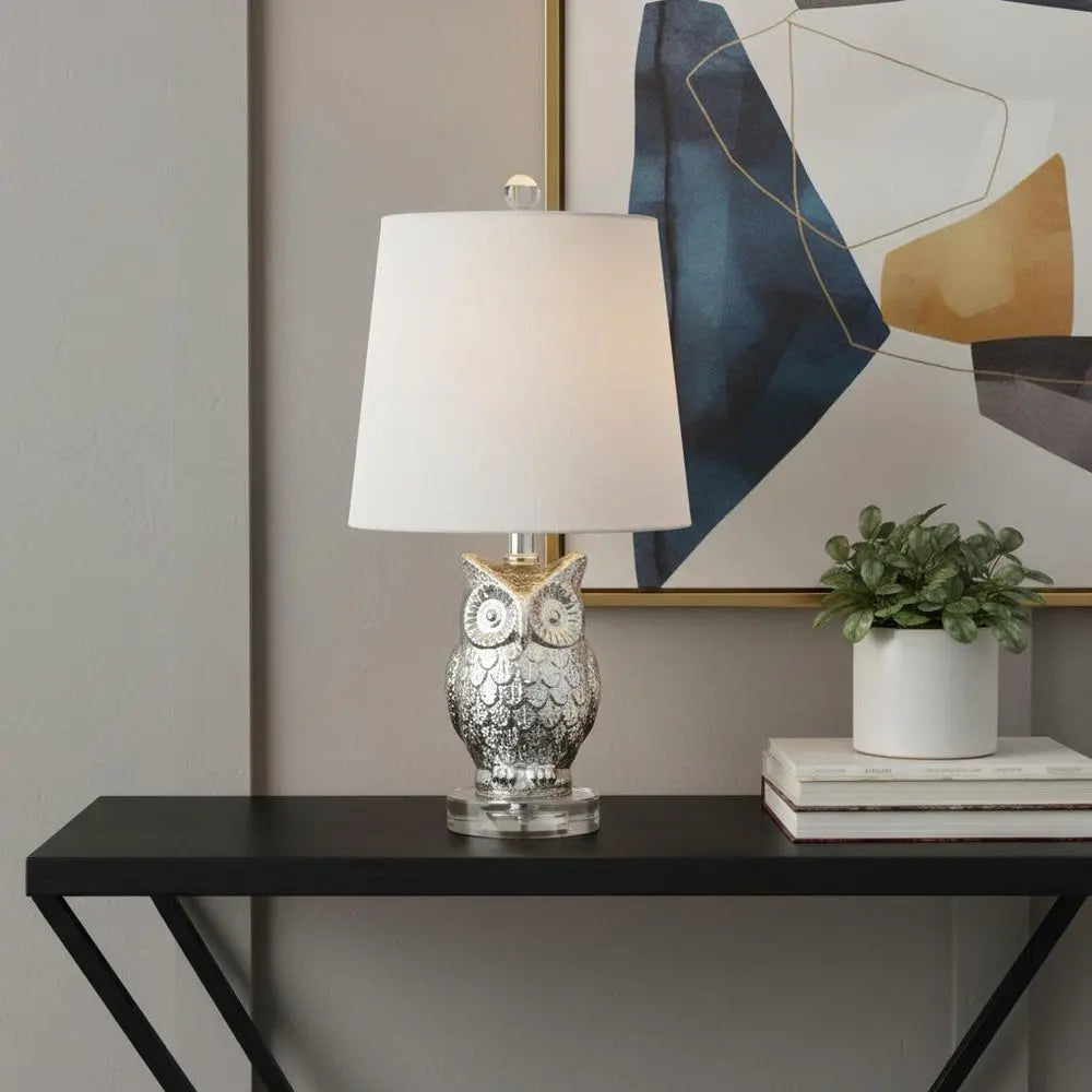 19" Clear Novelty Table Lamp LED With Drum Shade HomeRoots