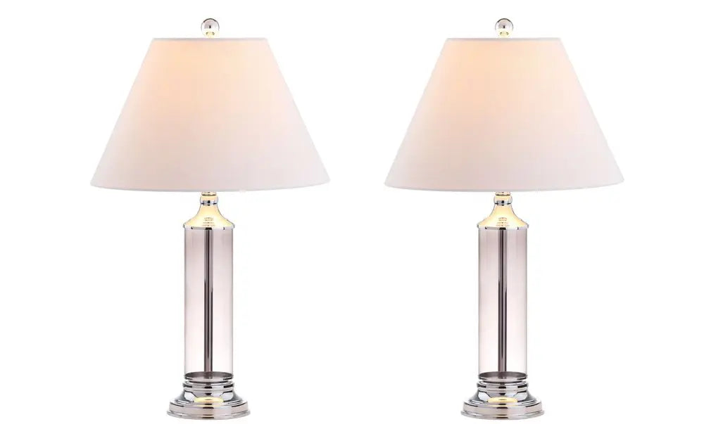 Set of Two 29" Silver Novelty Table Lamps LED With Empire Shades HomeRoots