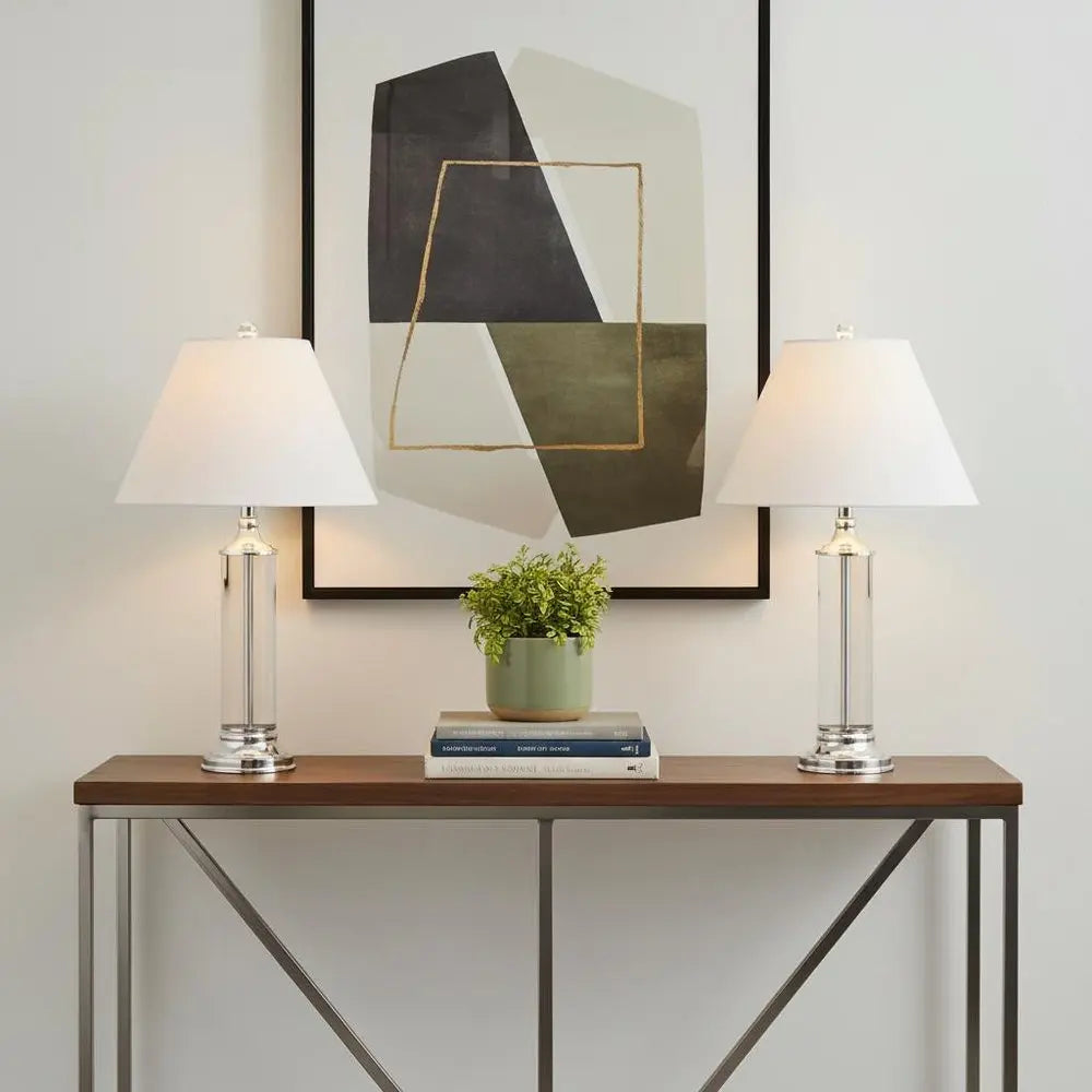 Set of Two 29" Silver Novelty Table Lamps LED With Empire Shades HomeRoots