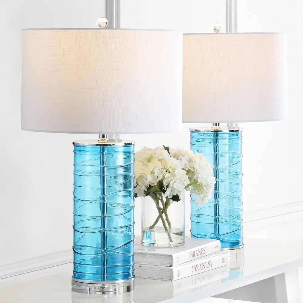 Set of Two 28" Clear Novelty Table Lamps LED With Globe Shades HomeRoots