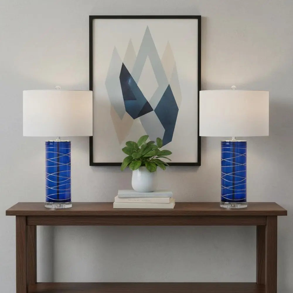 Set of Two 28" Clear Novelty Table Lamps LED With Globe Shades HomeRoots