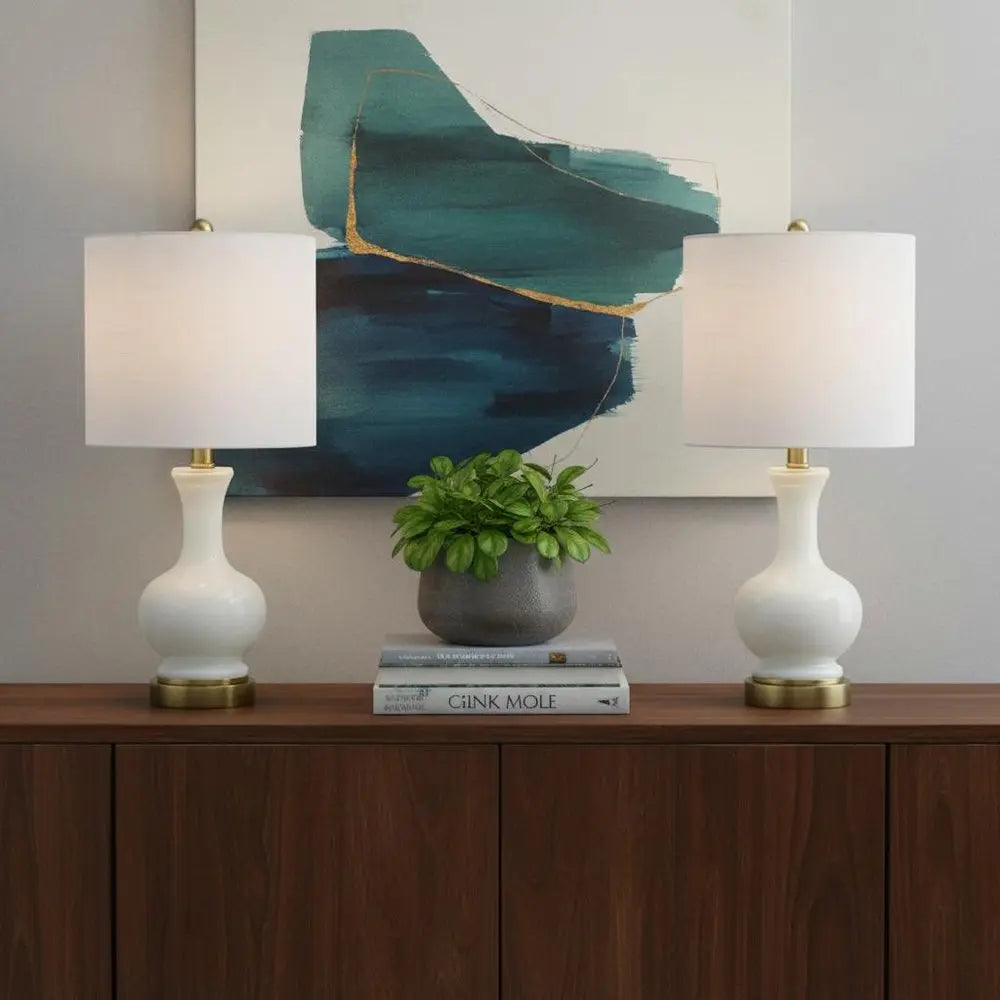 Set of Two 22" Gold Novelty Table Lamps LED With Globe Shades HomeRoots