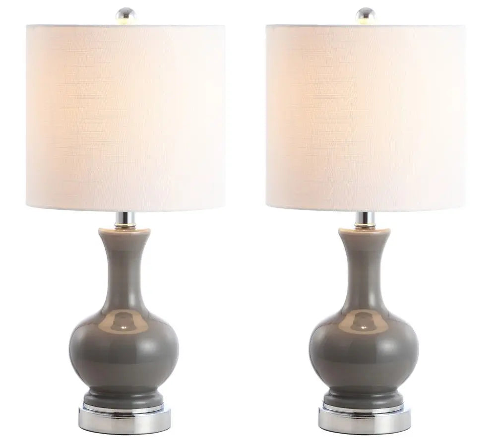 Set of Two 22" Silver Novelty Table Lamps LED With Globe Shades HomeRoots