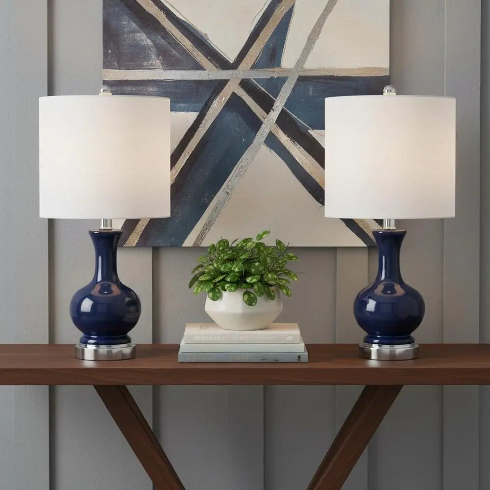 Set of Two 22" Silver Novelty Table Lamps LED With Globe Shades HomeRoots