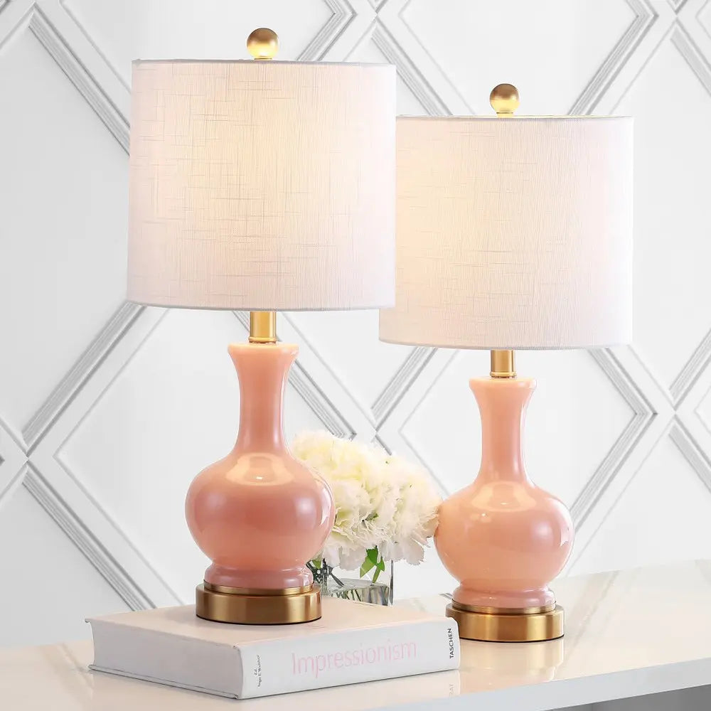 Set of Two 22" Gold Novelty Table Lamps LED With Globe Shades HomeRoots