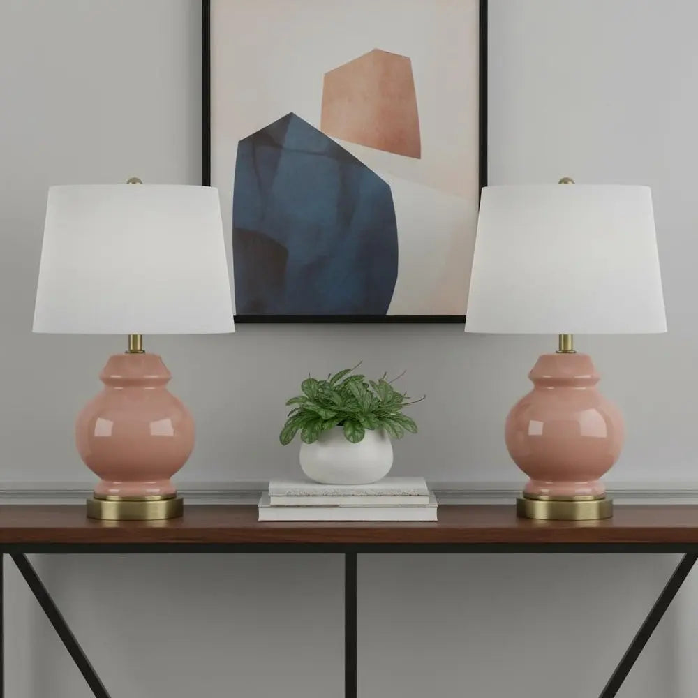 Set of Two 22" Gold Novelty Table Lamps LED With Globe Shades HomeRoots