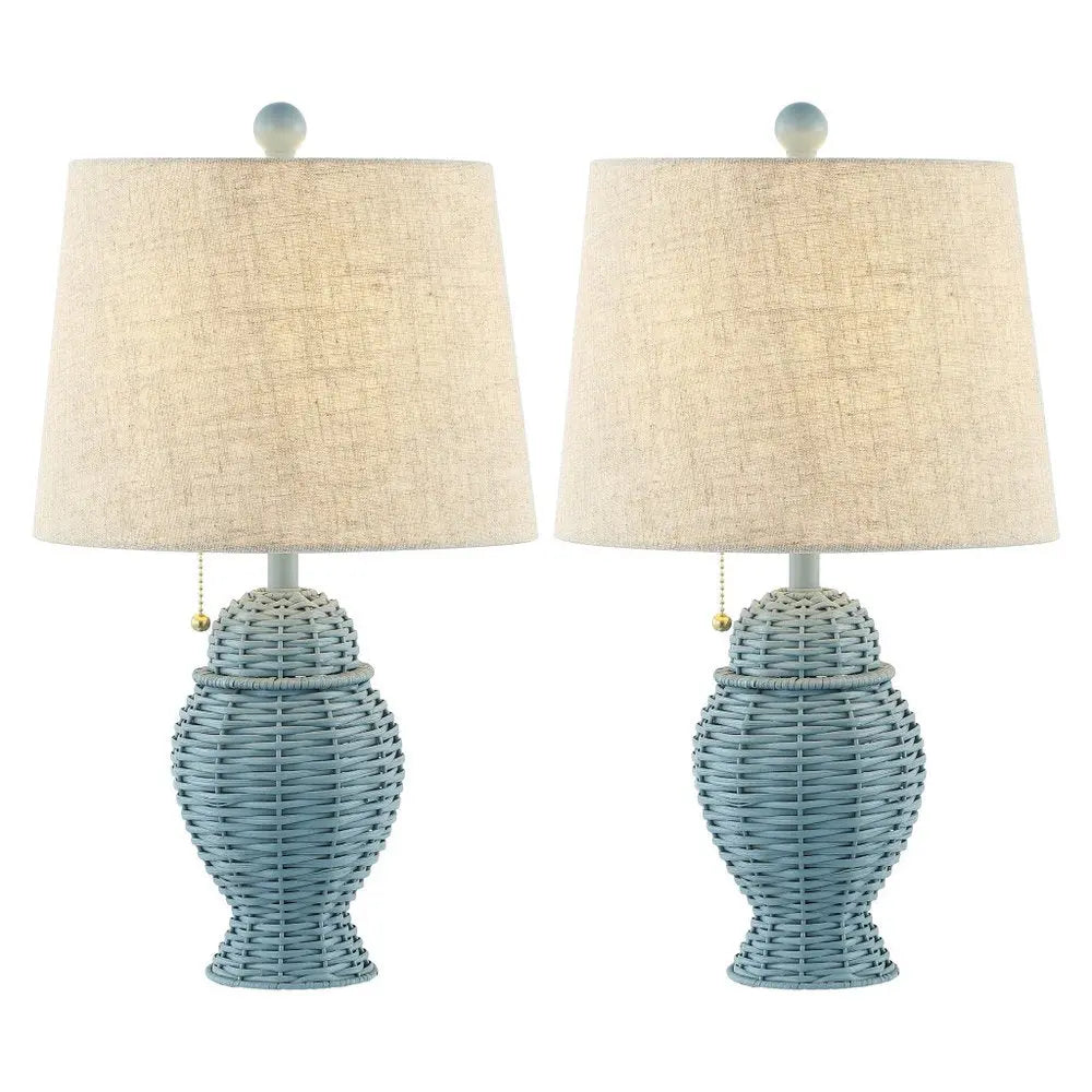 Set of Two 21" Blue Urn Table Lamps LED With Empire Shades HomeRoots