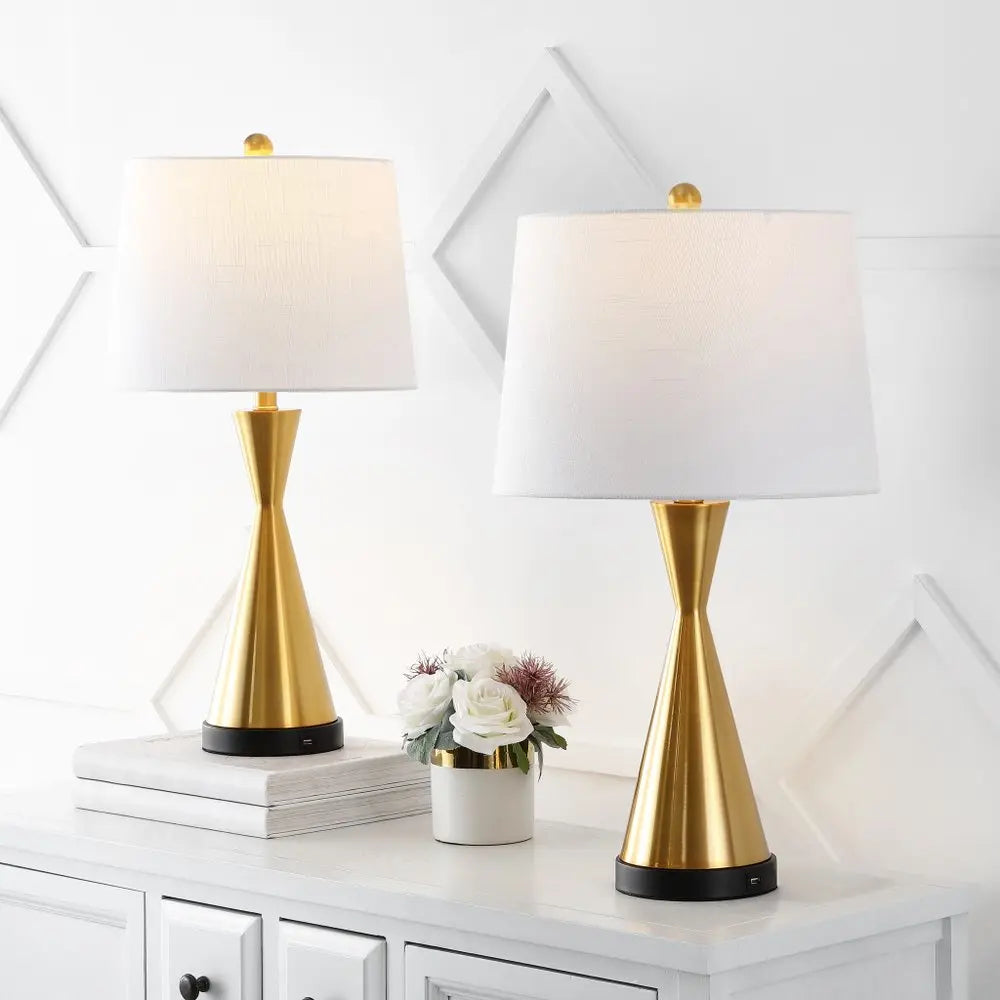 Juego de dos lámparas de mesa LED novedosas de 26" con pantallas estilo imperio, color negro