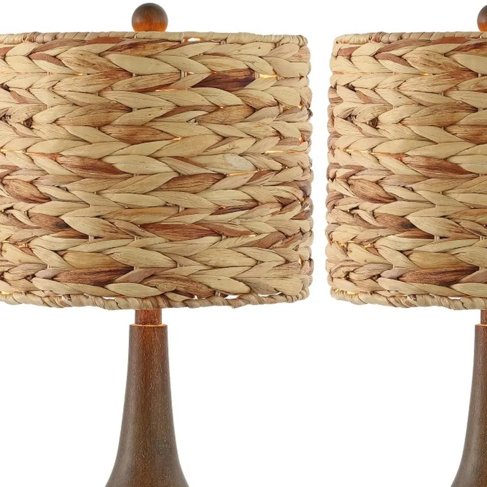 Set of Two 21" Clear Gourd Table Lamps LED With Drum Shades HomeRoots