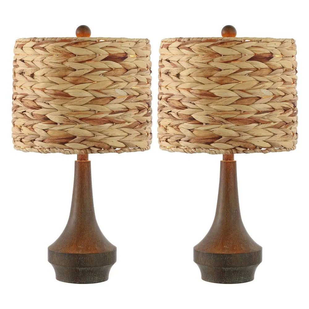 Set of Two 21" Clear Gourd Table Lamps LED With Drum Shades HomeRoots