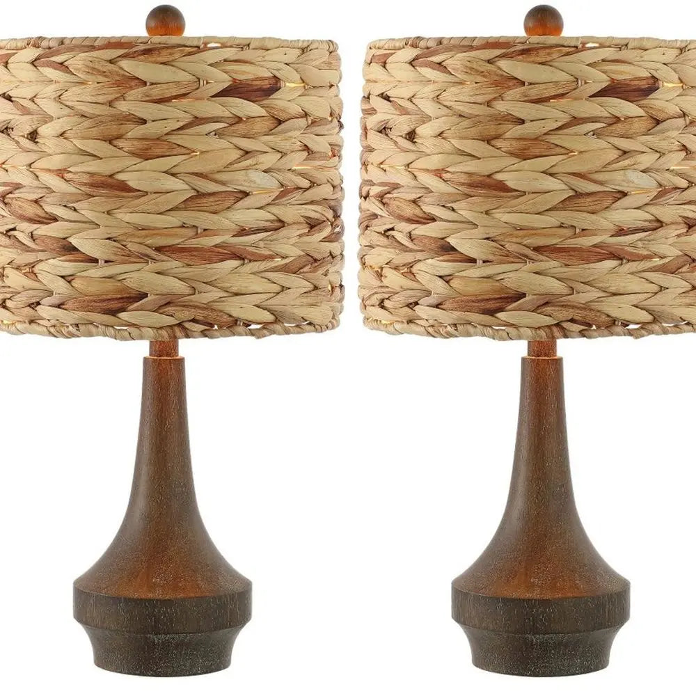 Set of Two 21" Clear Gourd Table Lamps LED With Drum Shades HomeRoots