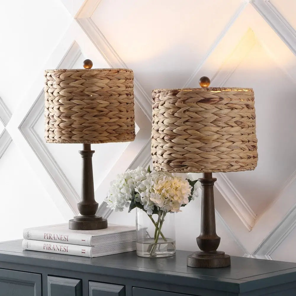 Set of Two 21" Clear Novelty Table Lamps LED With Drum Shades HomeRoots