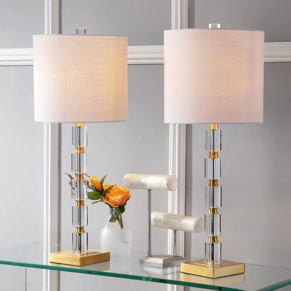 Set of Two 29" Gold Novelty Table Lamps LED With Drum Shades HomeRoots