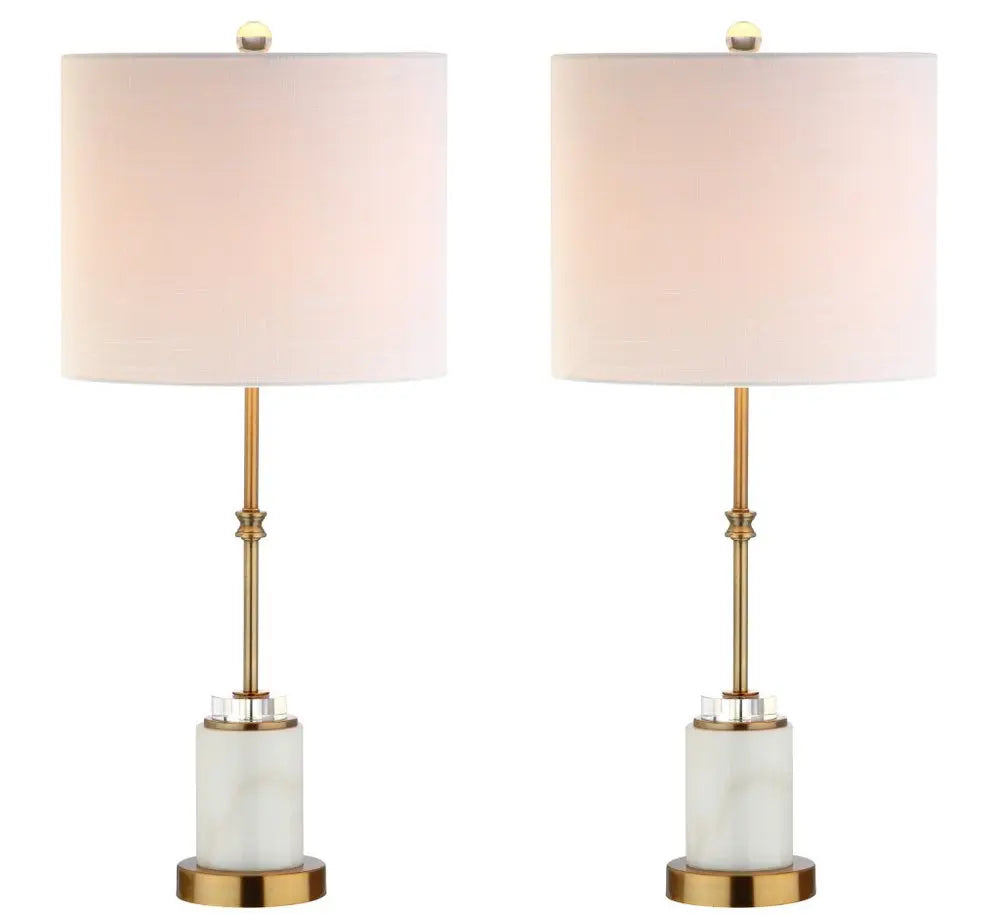 Set of Two 27" Gold Novelty Table Lamps LED With Drum Shades HomeRoots