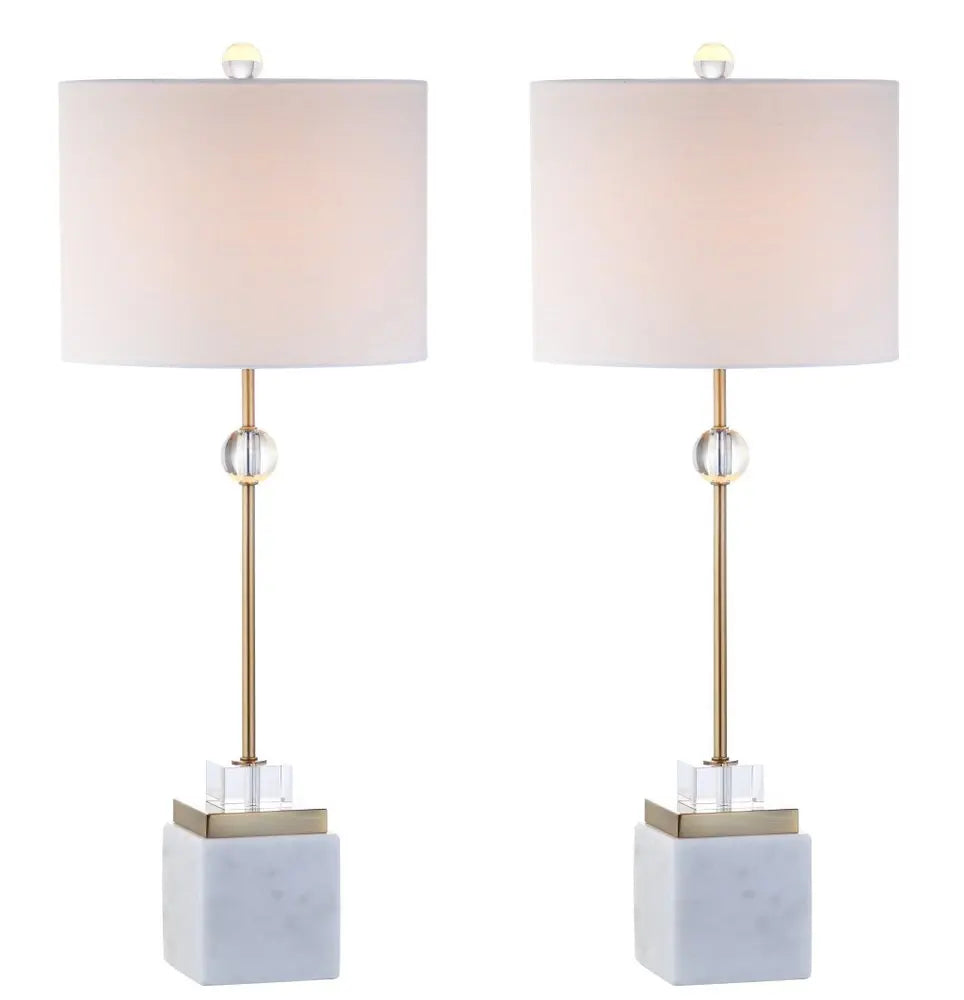 Set of Two 30" White Novelty Table Lamps LED With Drum Shades HomeRoots