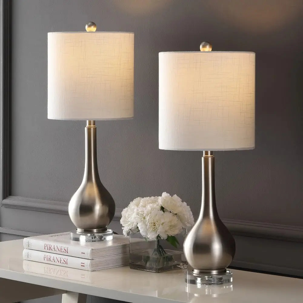 Set of Two 25" Clear Gourd Table Lamps LED With Drum Shades HomeRoots