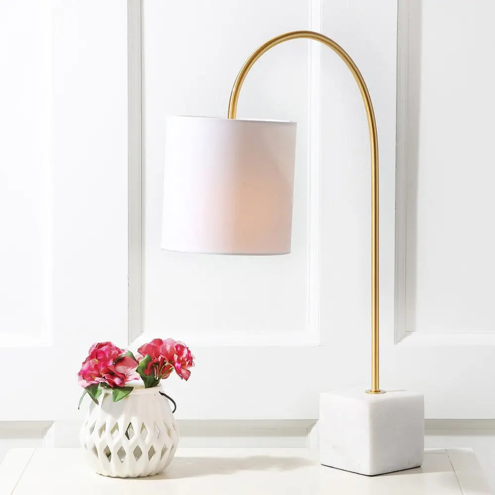 25" White Novelty Table Lamp LED With Drum Shade HomeRoots