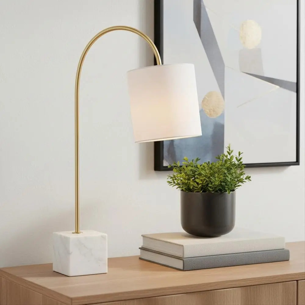 25" White Novelty Table Lamp LED With Drum Shade HomeRoots