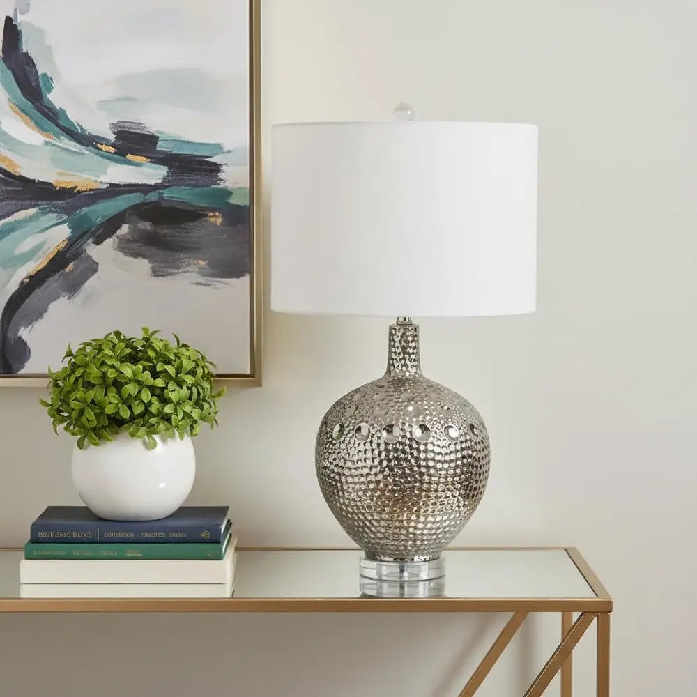 27" Clear Novelty Table Lamp LED With Drum Shade HomeRoots