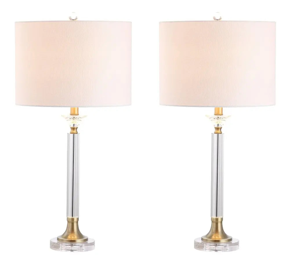 Set of Two 28" Clear Novelty Table Lamps LED With Drum Shades HomeRoots
