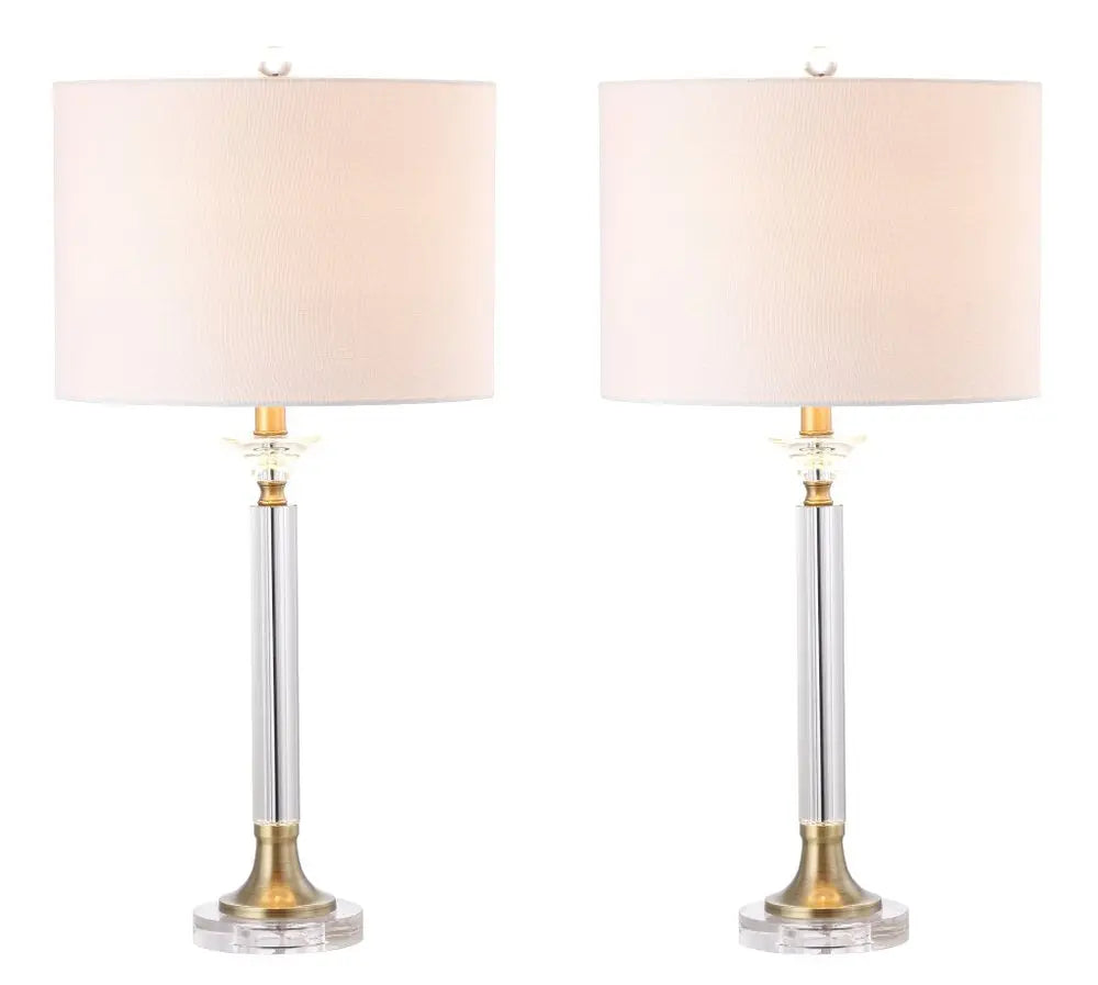 Set of Two 28" Clear Novelty Table Lamps LED With Drum Shades HomeRoots