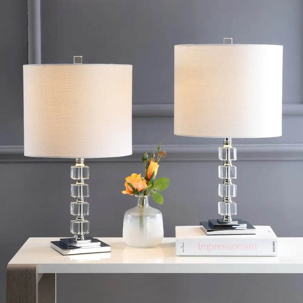 Set of Two 22" Silver Novelty Table Lamps LED With Drum Shades HomeRoots