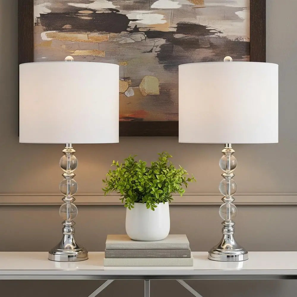 Set of Two 26" Silver Novelty Table Lamps LED With Drum Shades HomeRoots