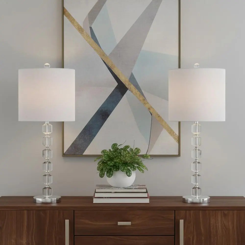 Set of Two 28" Silver Novelty Table Lamps LED With Globe Shades HomeRoots