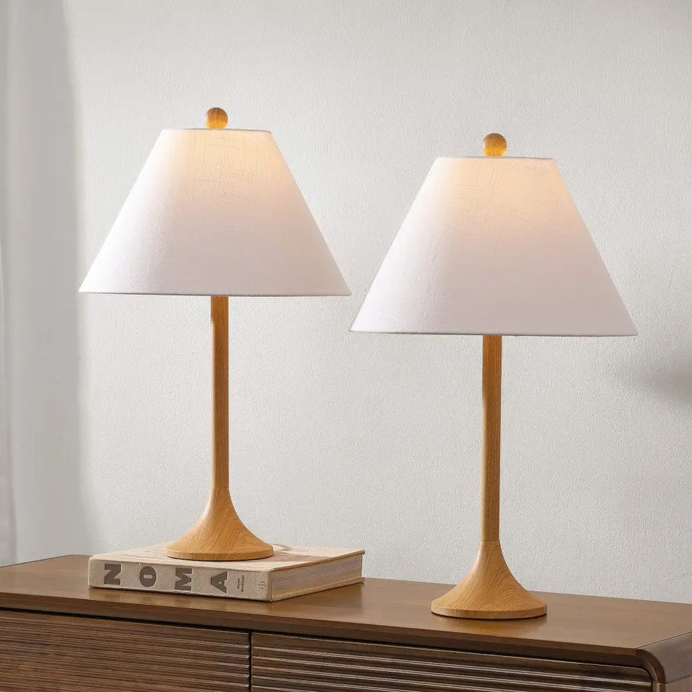 Set of Two 25" Brown Table Lamps LED With Empire Shades HomeRoots