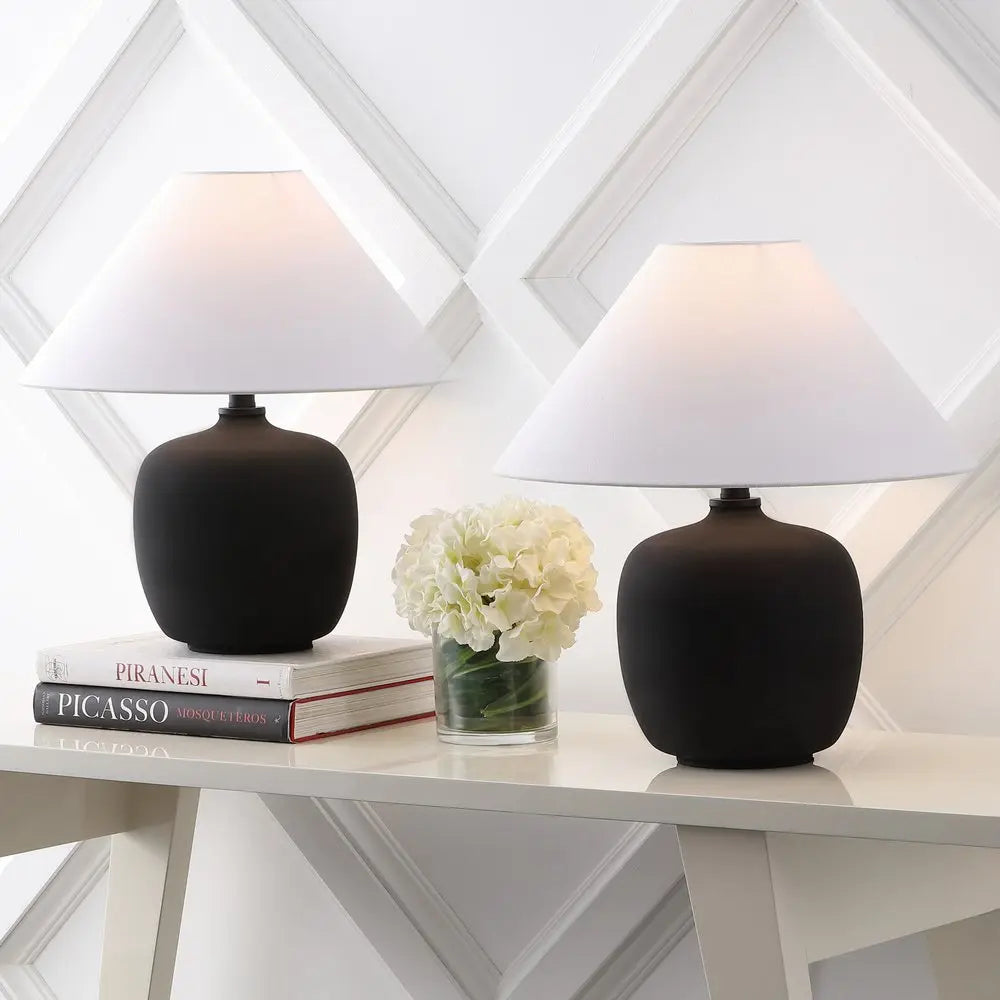 Set of Two 18" Clear Novelty Table Lamps LED With Empire Shades HomeRoots