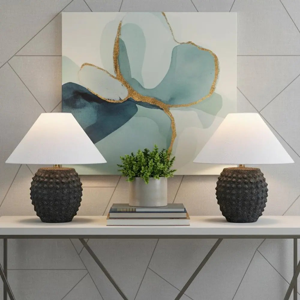 Set of Two 18" Clear Novelty Table Lamps LED With Empire Shades HomeRoots