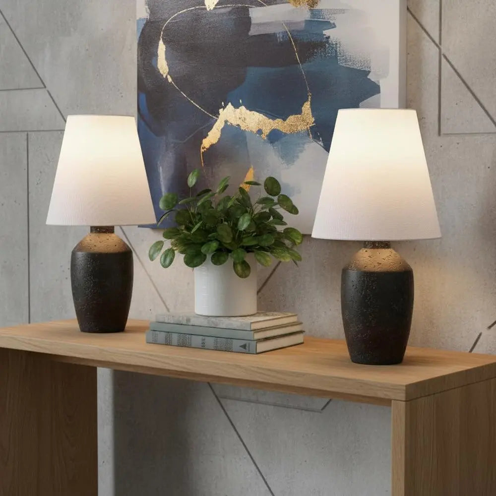 Set of Two 19" Clear Urn Table Lamps LED With Empire Shades HomeRoots