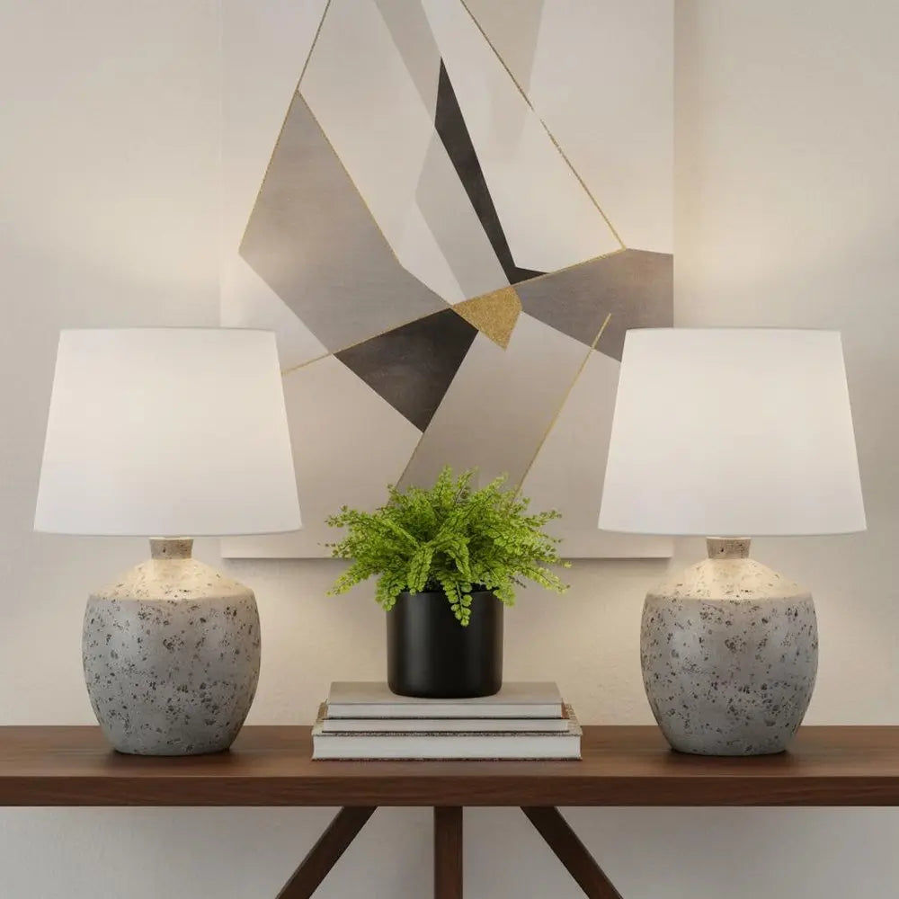 Set of Two 18" Clear Novelty Table Lamps LED With Empire Shades HomeRoots