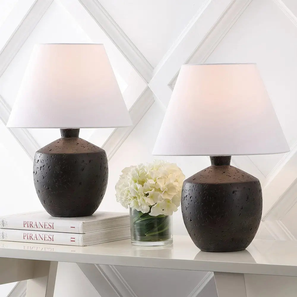 Set of Two 18" Clear Novelty Table Lamps LED With Empire Shades HomeRoots