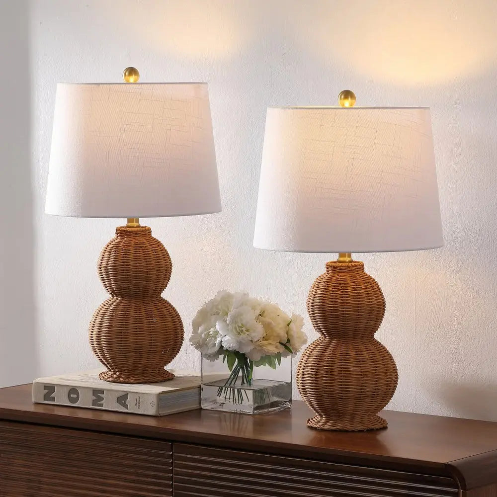 Set of Two 23" Clear Gourd Table Lamps LED With Empire Shades HomeRoots