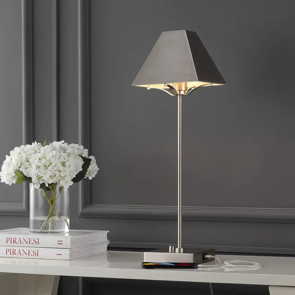 25" Nickel Table Lamp LED With Novelty Shade HomeRoots