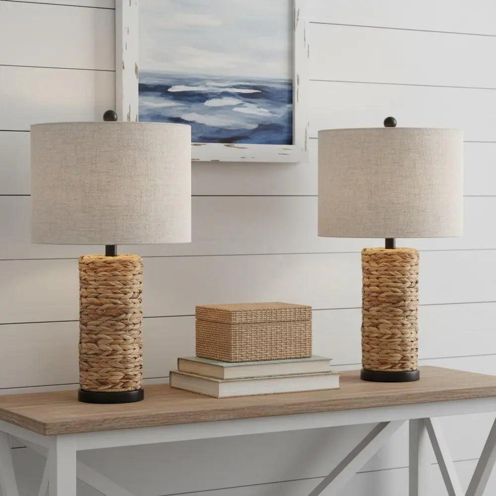 Set of Two 25" Black Table Lamps LED With Globe Shades HomeRoots