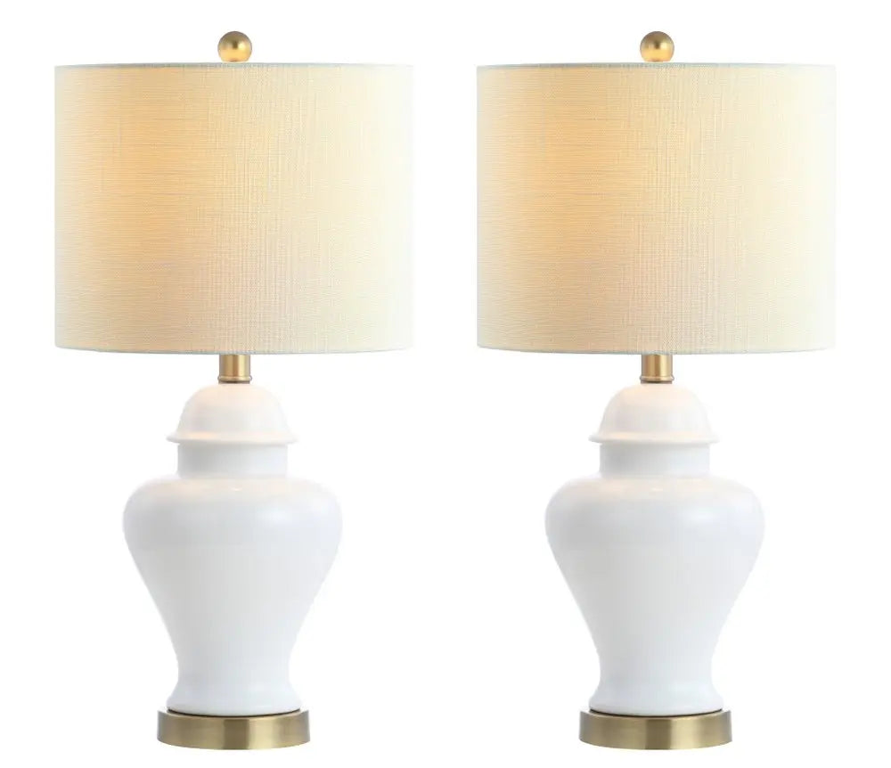 Set of Two 22" Gold Urn Table Lamps LED With Drum Shades HomeRoots