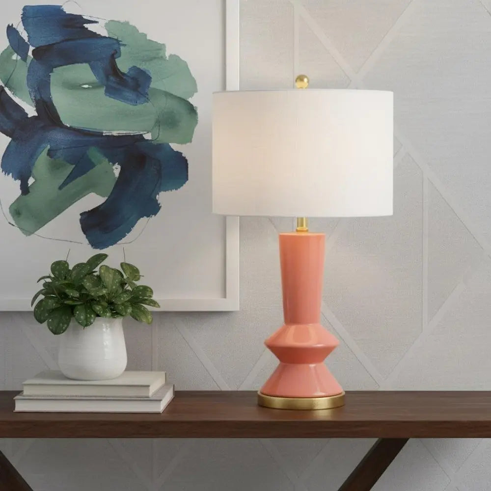 27" Gold Geometric Table Lamp LED With Drum Shade HomeRoots