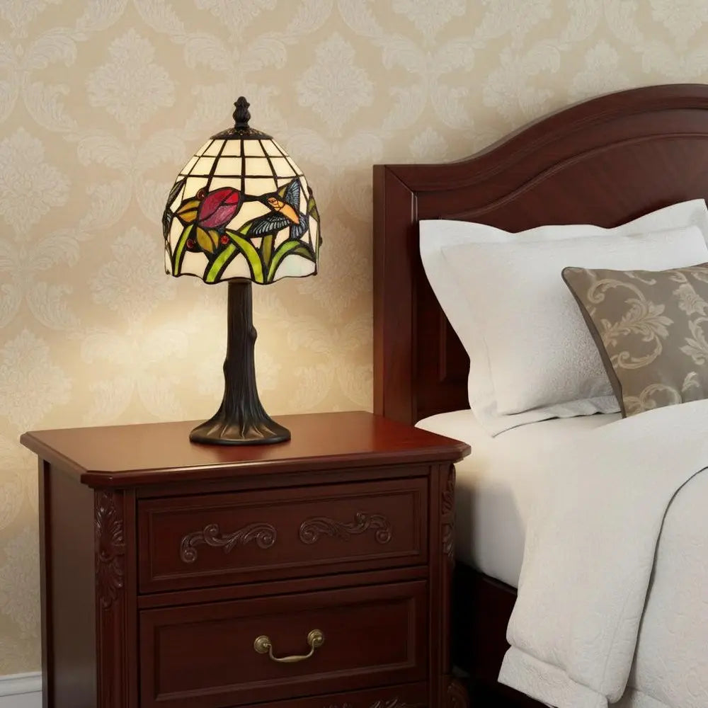 12" Bronze Novelty Tiffany Lamp LED With Bell Shade HomeRoots