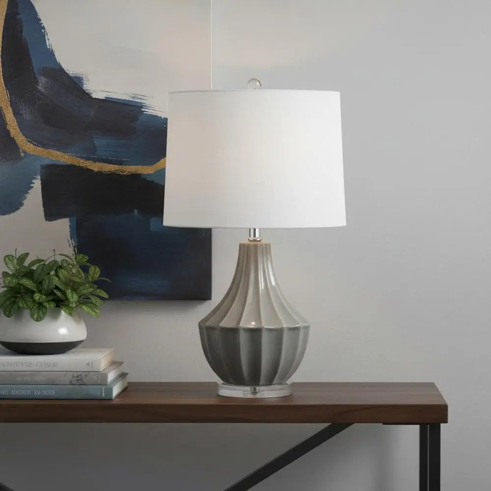 25" Clear Novelty Table Lamp LED With Drum Shade HomeRoots