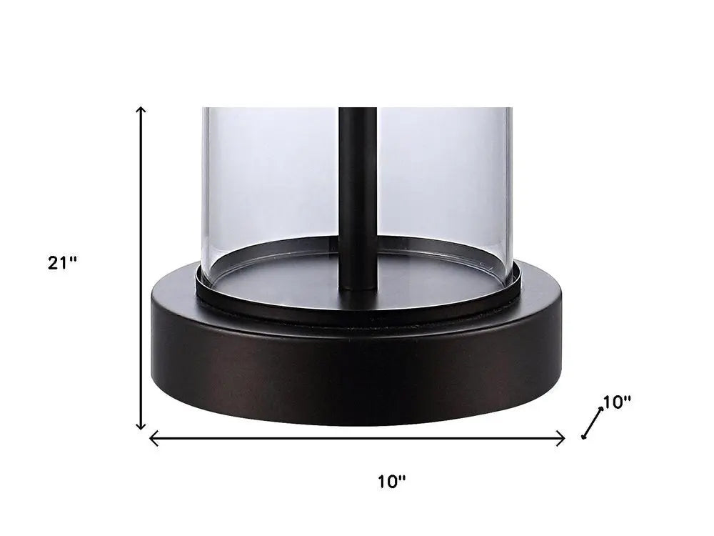 Set of Two 21" Antiqued Bronze USB Table Lamps LED With Drum Shades HomeRoots