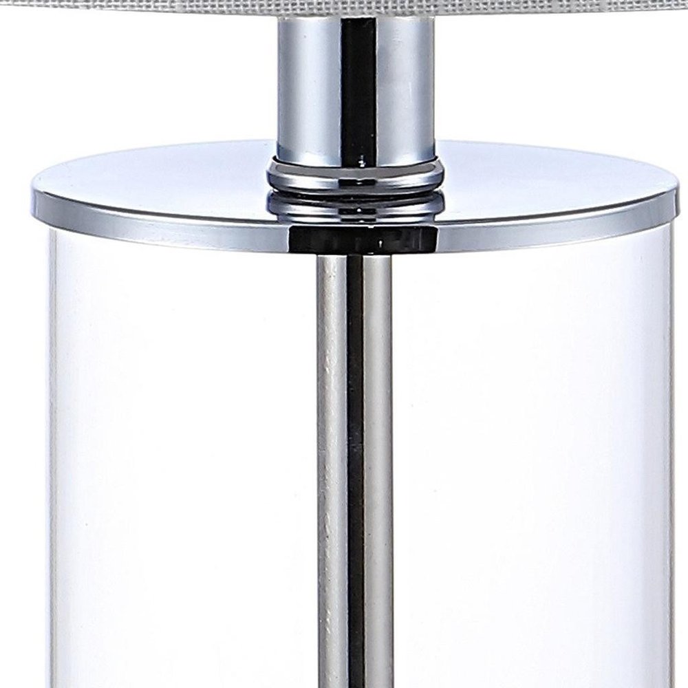 Set of Two 21" Silver USB Table Lamps LED With Drum Shades