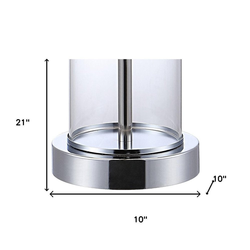 Set of Two 21" Silver USB Table Lamps LED With Drum Shades