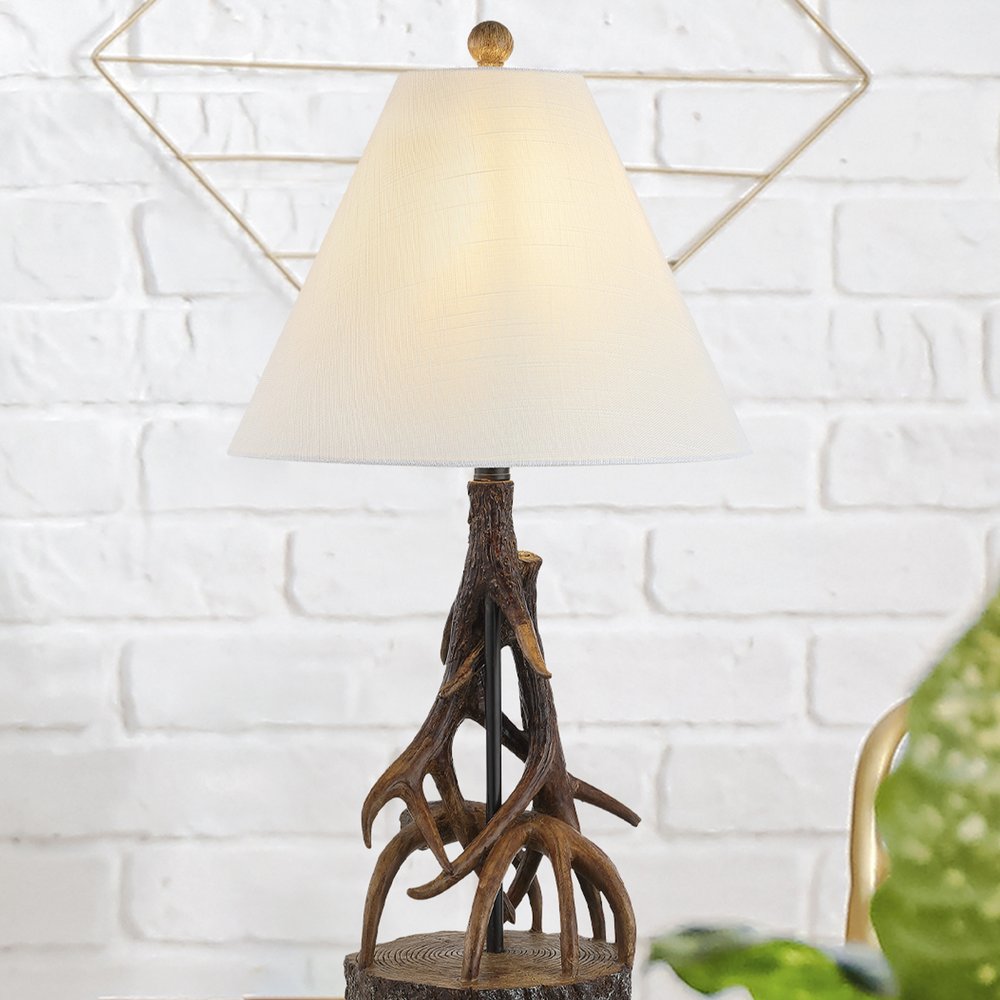 26" Dark Brown Antlers Table Lamp LED With Empire Shade