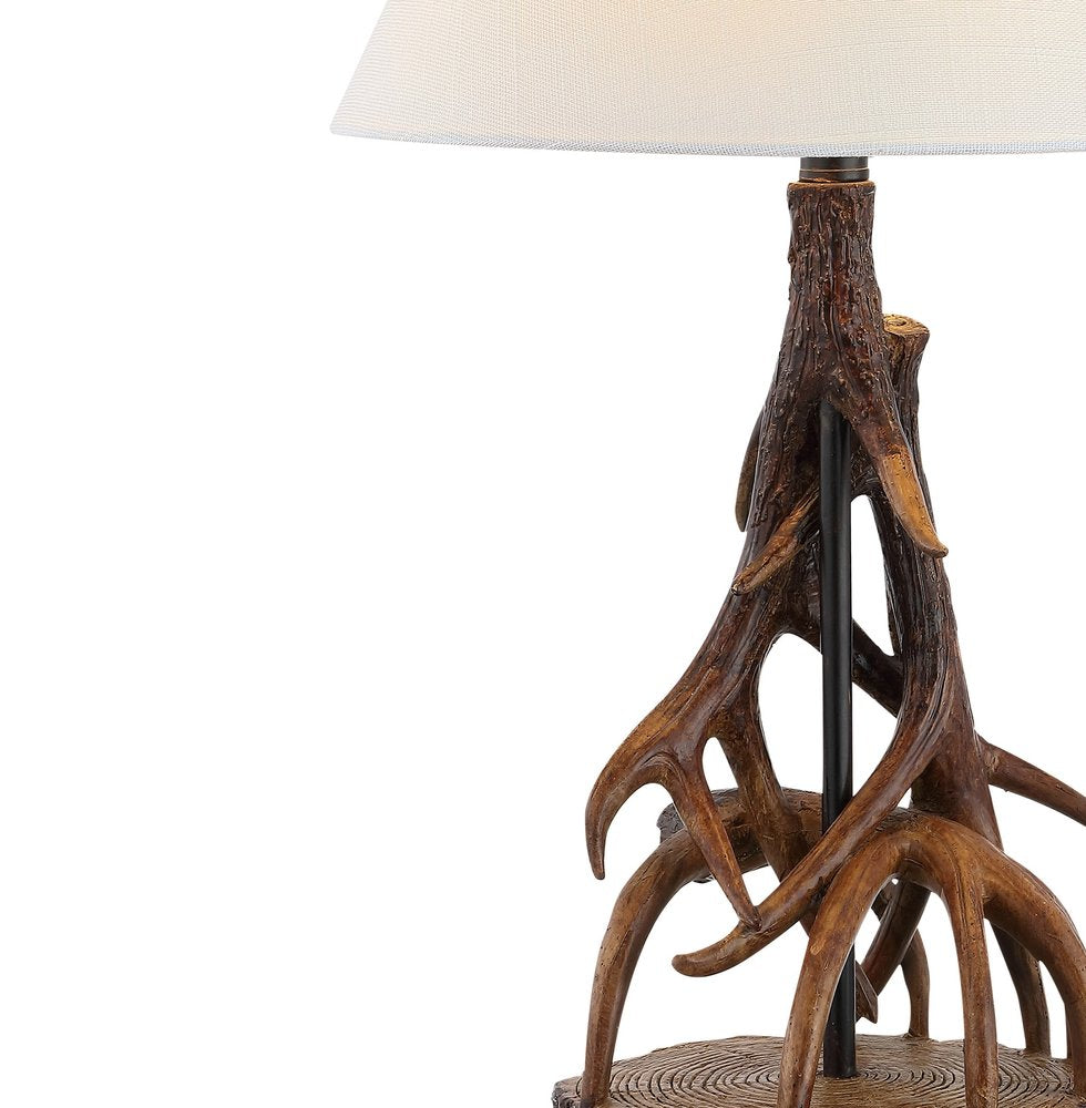 26" Dark Brown Antlers Table Lamp LED With Empire Shade